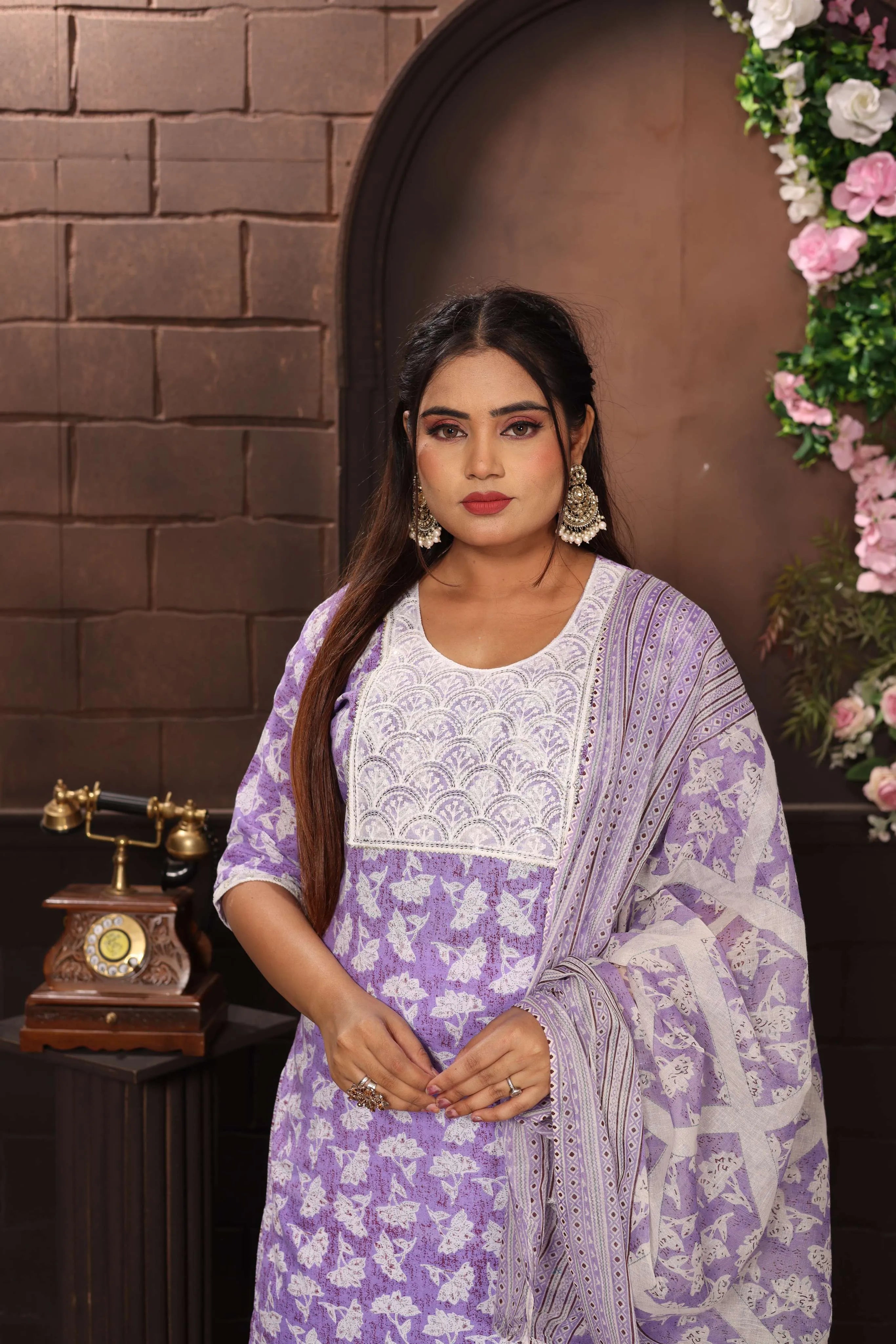 Nirav Neel Vibe Woven Elegant Cotton Salwar Suit Set with Printed Kurta, Matching Pants, Dupatta, Traditional Indian Ethnic Wear