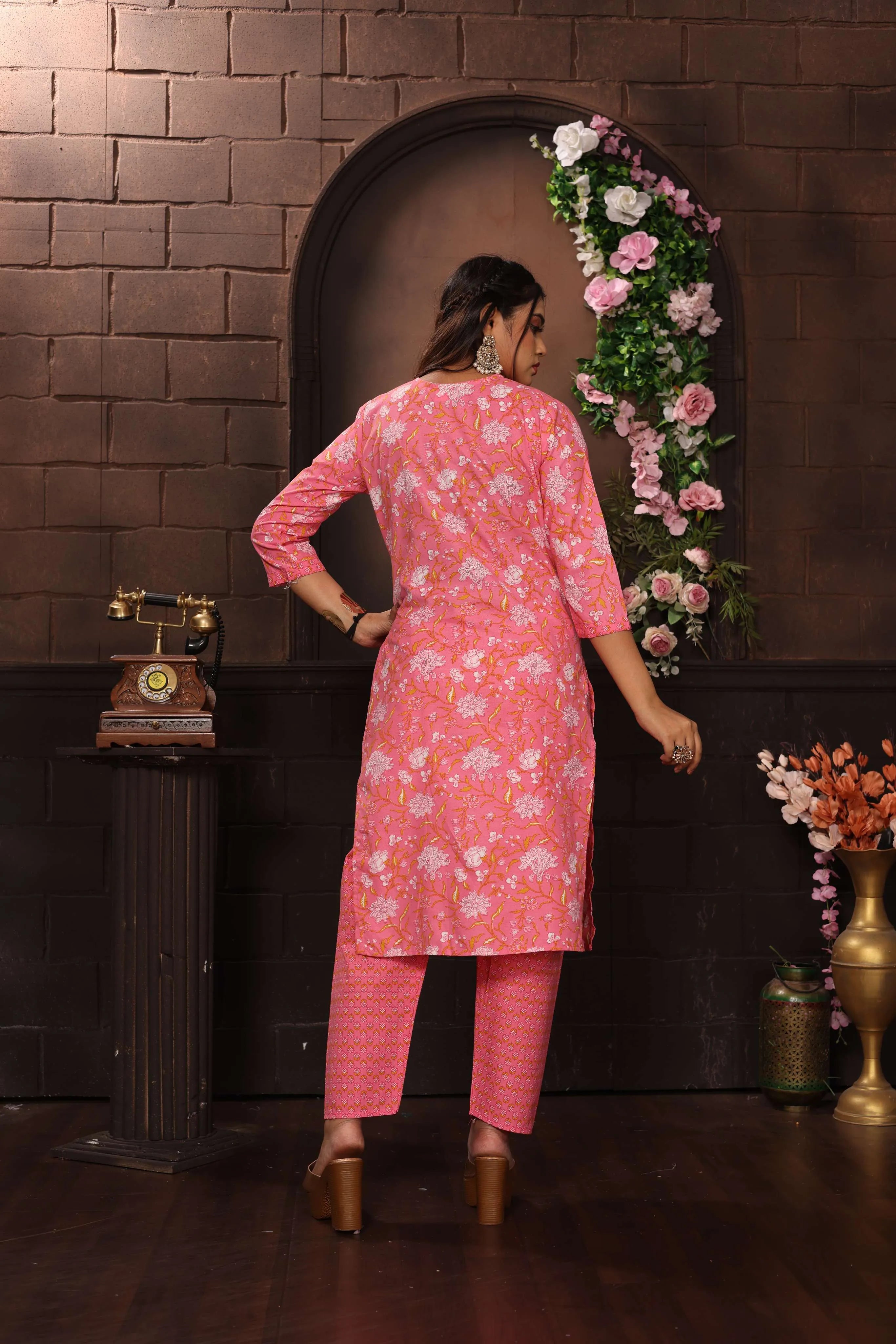 RangMahal – Pink Royal Celebration Set Vibe Woven Women's Floral Print Cotton Salwar Kameez Suit Set, Pink, Traditional Indian Ethnic Dress with Printed Dupatta, 3 Piece